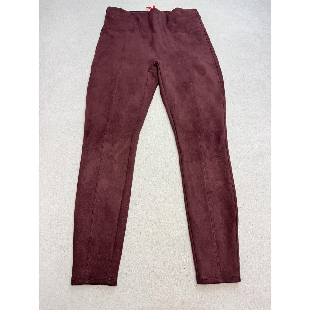 Spanx Faux Suede Ankle Leggings Women's Large Red High Rise Shaping Pants
